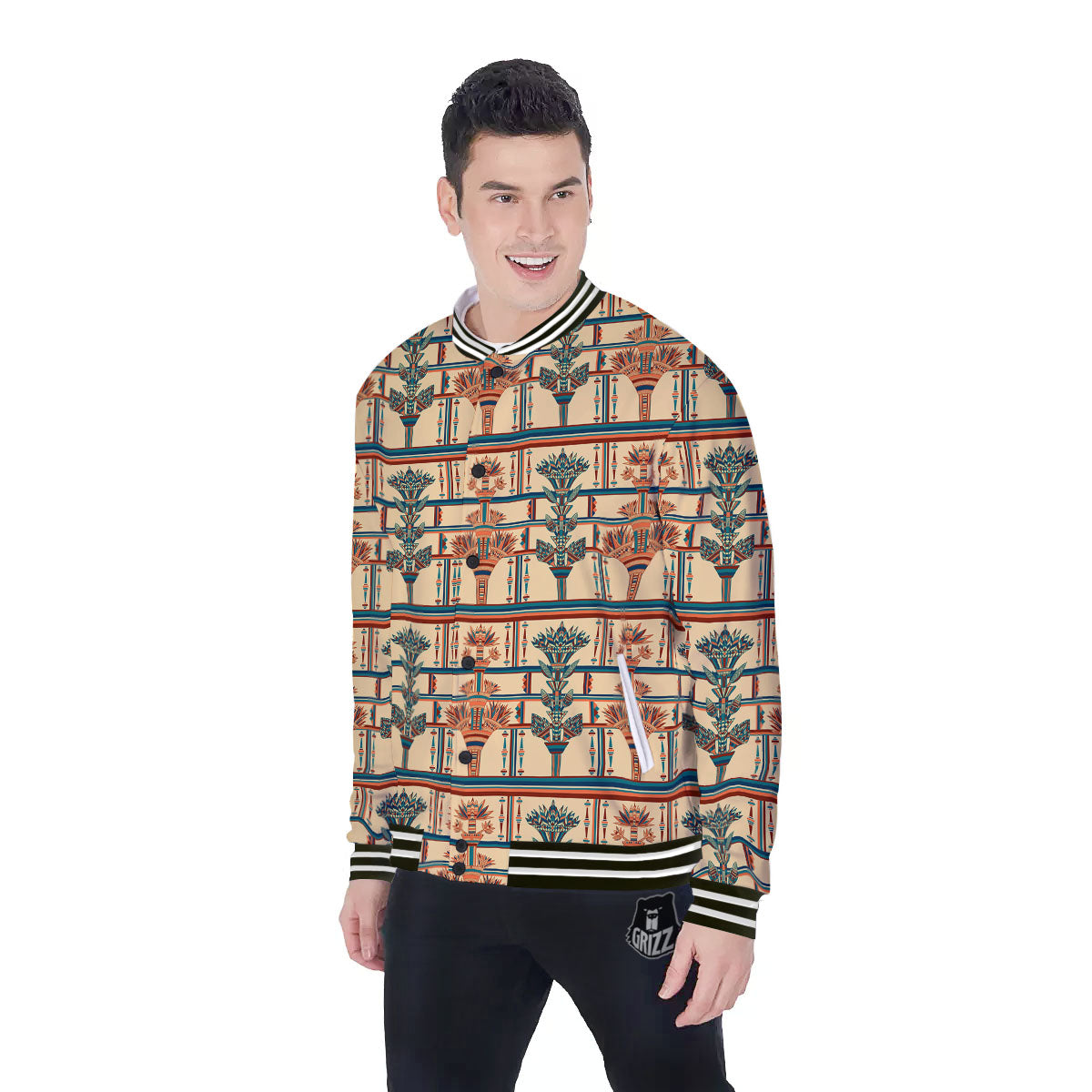 Egyptian Ornament Print Pattern Baseball Jacket-grizzshop