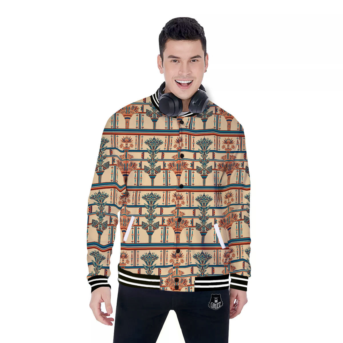 Egyptian Ornament Print Pattern Baseball Jacket-grizzshop