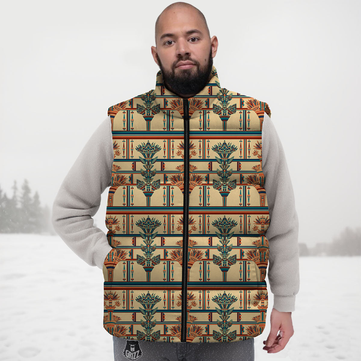Egyptian Ornament Print Pattern Down Vest