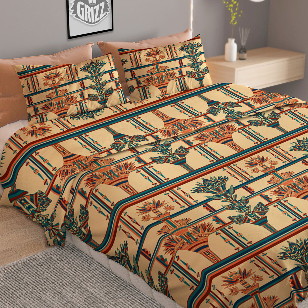 Egyptian Ornament Print Pattern Duvet Cover Bedding Set