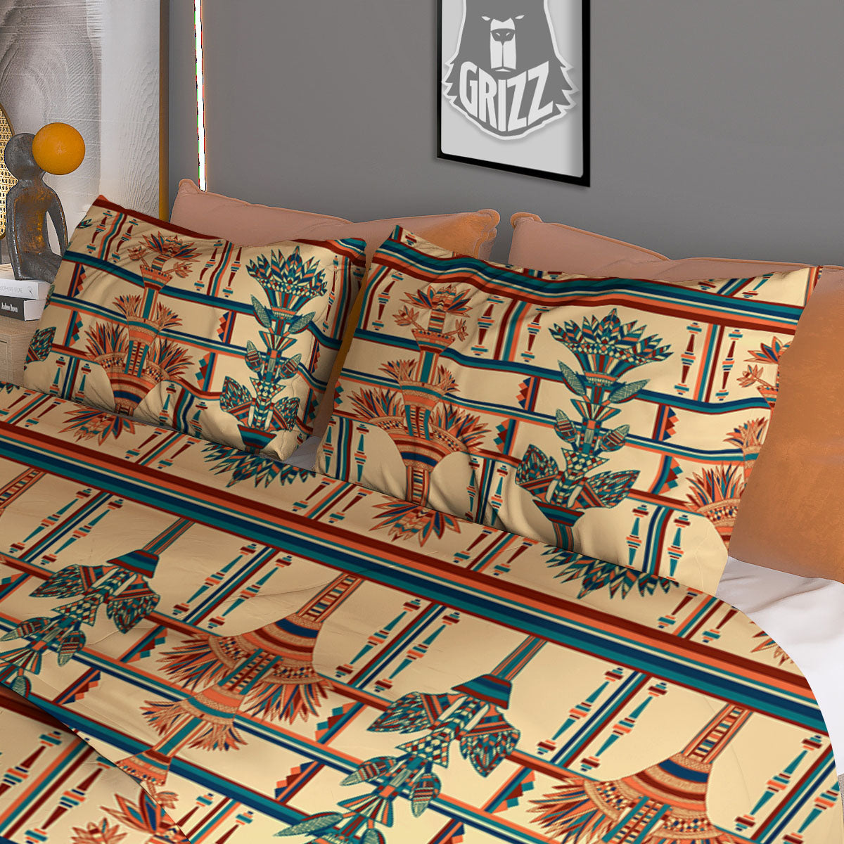 Egyptian Ornament Print Pattern Duvet Cover Bedding Set