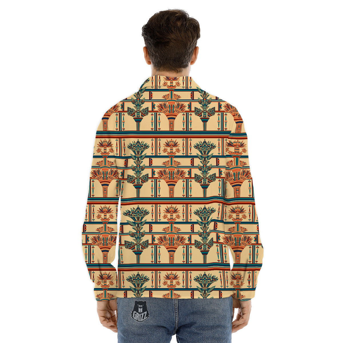 Egyptian Ornament Print Pattern Men's Dress Shirts-grizzshop