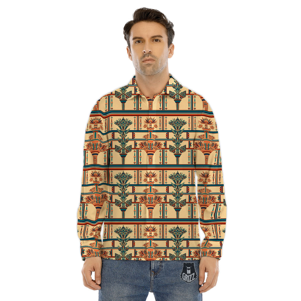 Egyptian Ornament Print Pattern Men's Dress Shirts-grizzshop