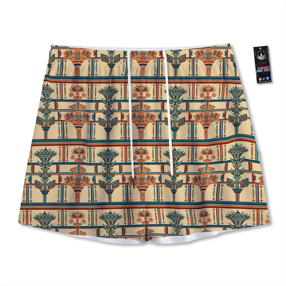 Egyptian Ornament Print Pattern Mesh Shorts