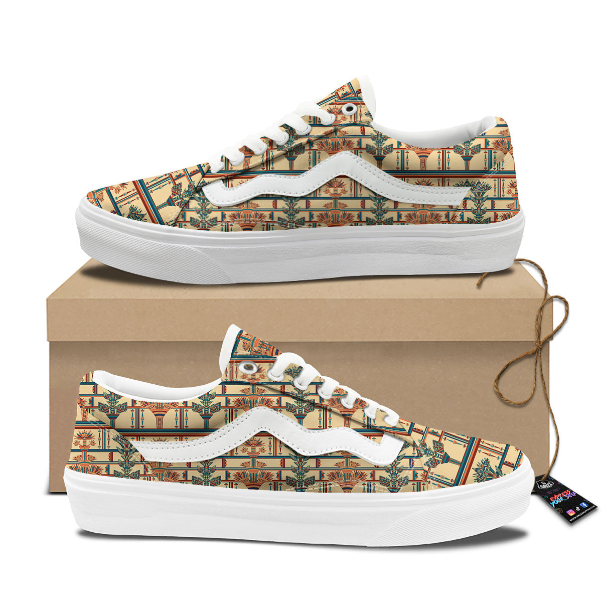Egyptian Ornament Print Pattern Skate Shoes-grizzshop