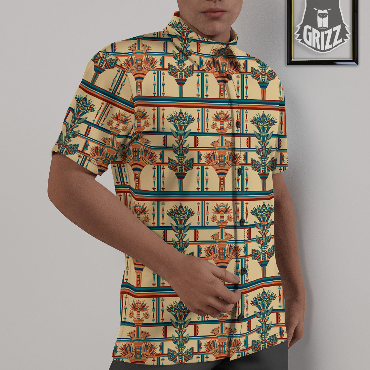 Egyptian Ornament Print Pattern Untucked Shirts-grizzshop