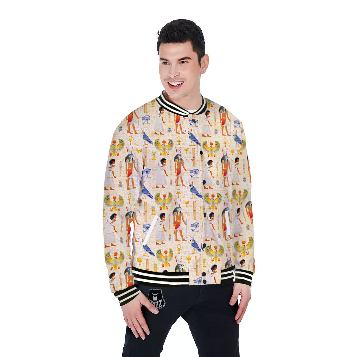 Egyptian Print Pattern Baseball Jacket-grizzshop