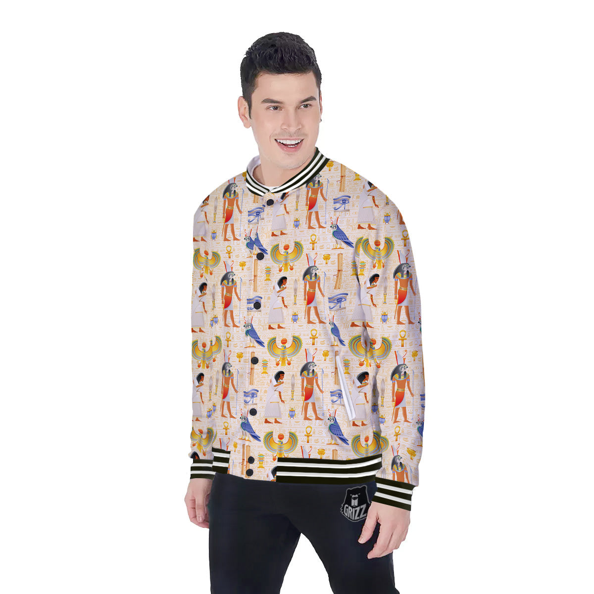 Egyptian Print Pattern Baseball Jacket-grizzshop