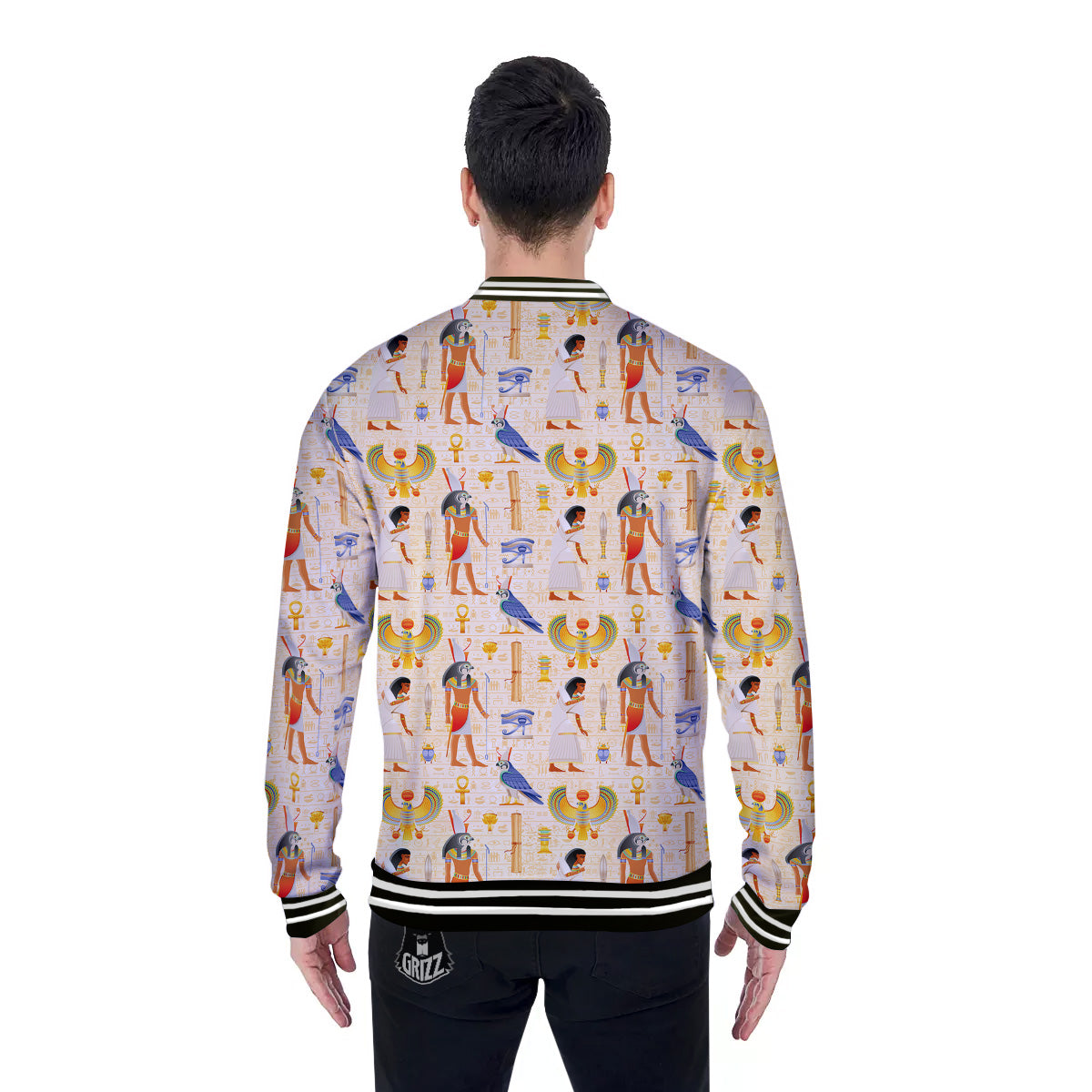 Egyptian Print Pattern Baseball Jacket-grizzshop