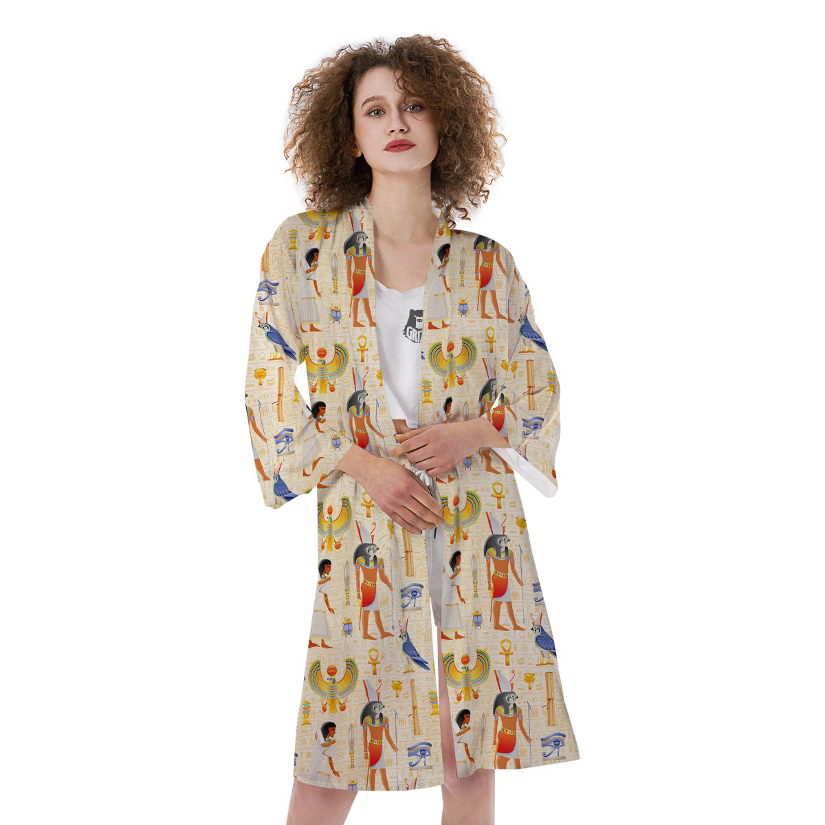 Egyptian Print Pattern Kimono-grizzshop