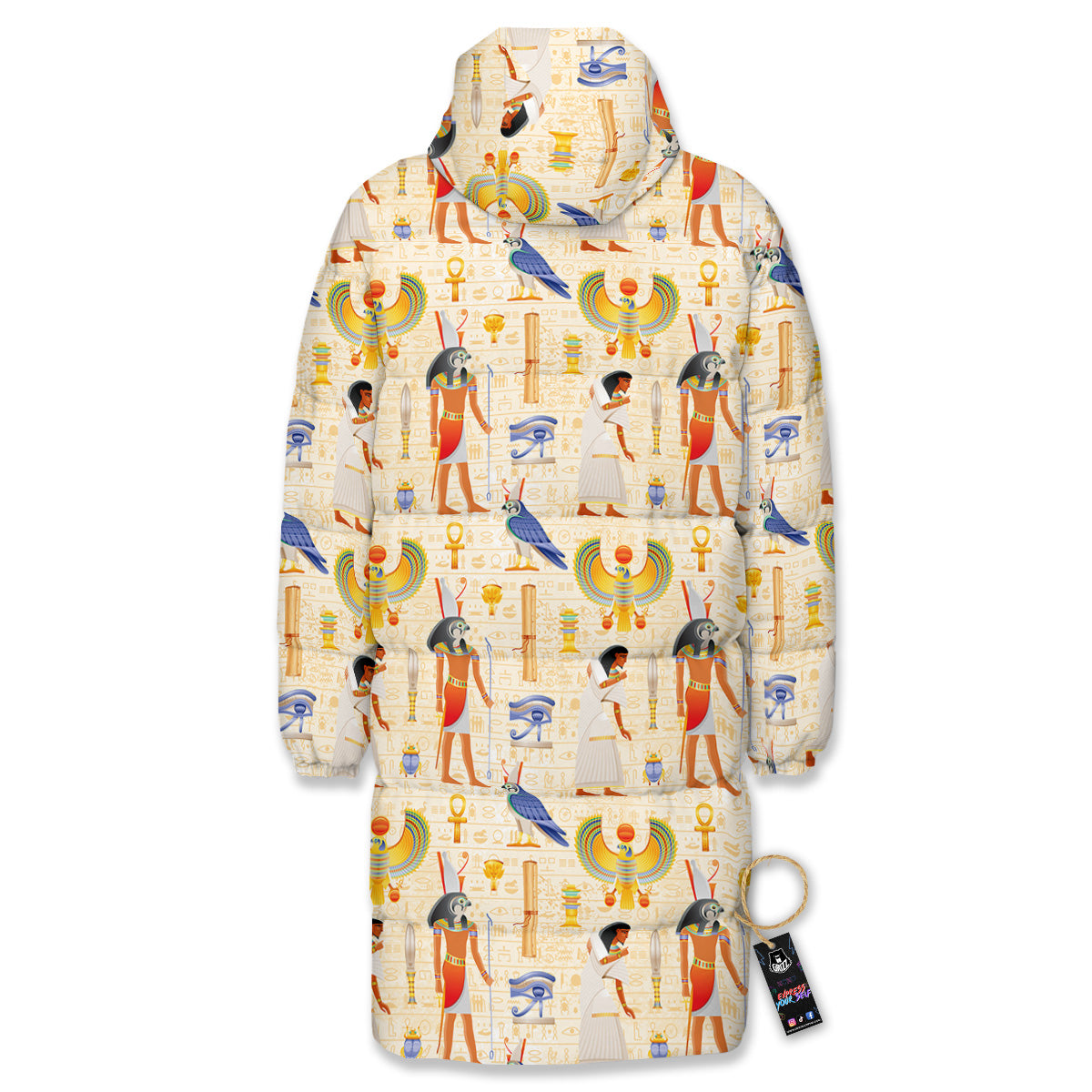 Egyptian Print Pattern Long Down Jacket-grizzshop