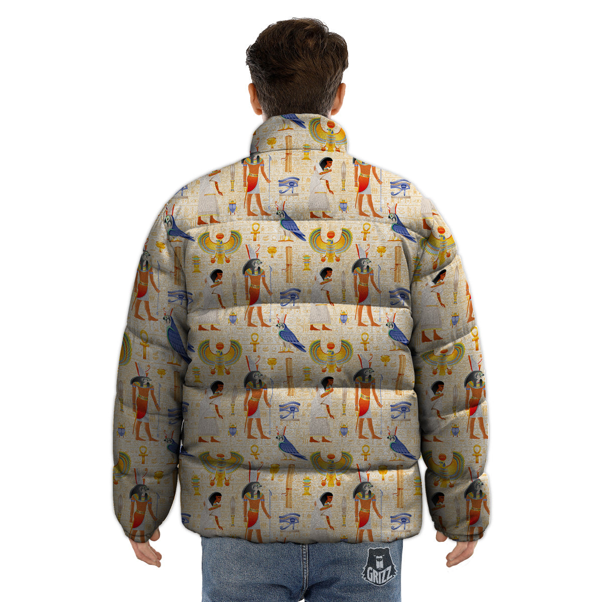 Egyptian Print Pattern Puffer Jacket-grizzshop