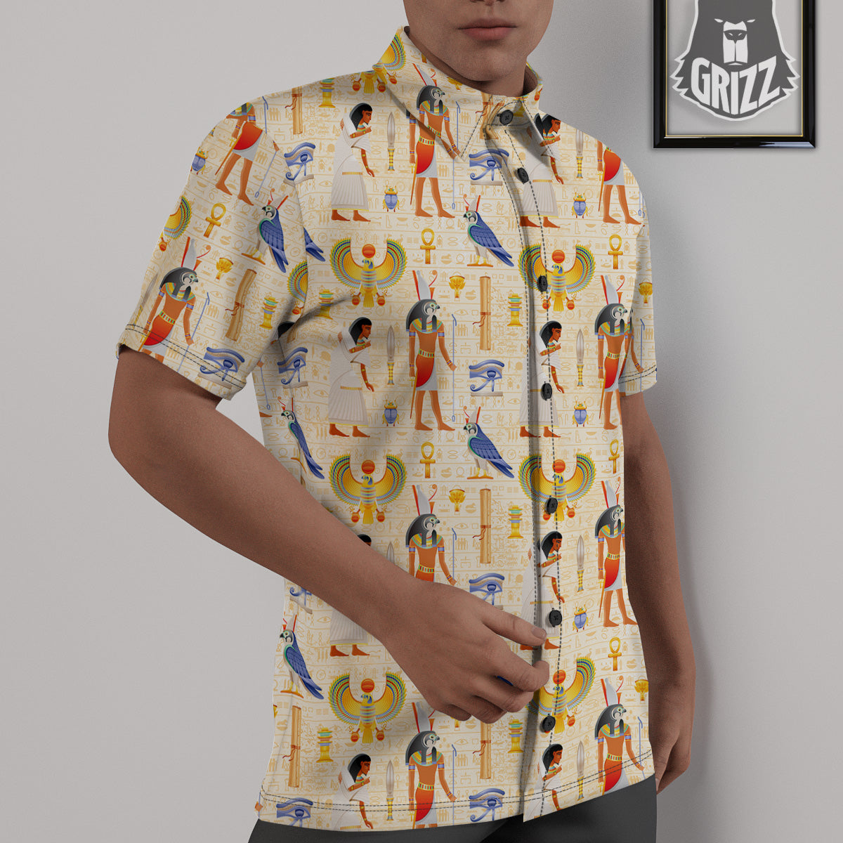 Egyptian Print Pattern Untucked Shirts-grizzshop