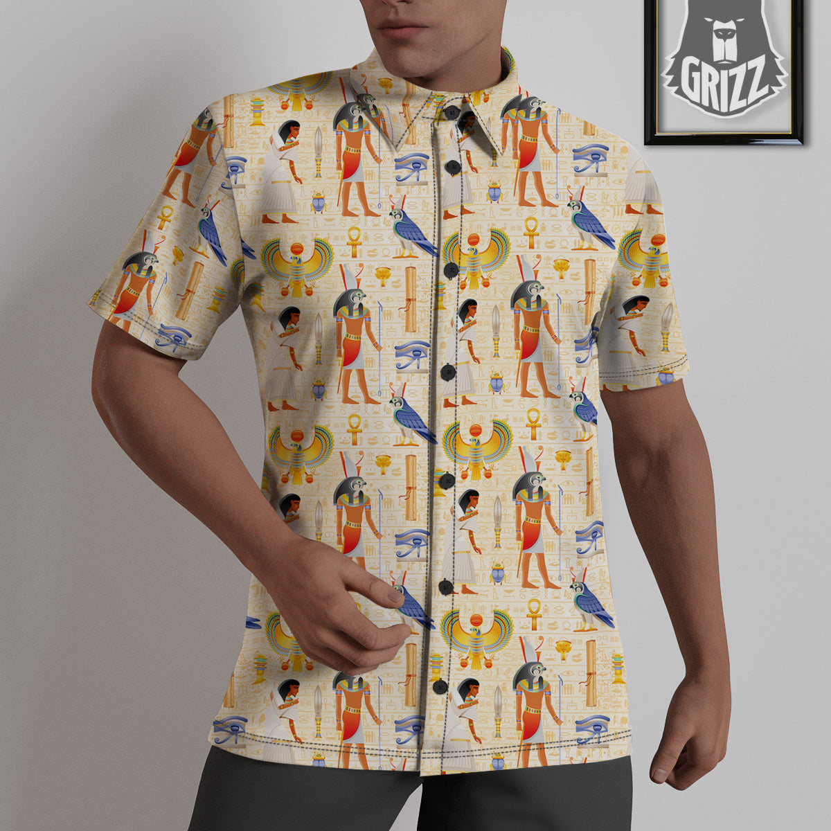 Egyptian Print Pattern Untucked Shirts-grizzshop