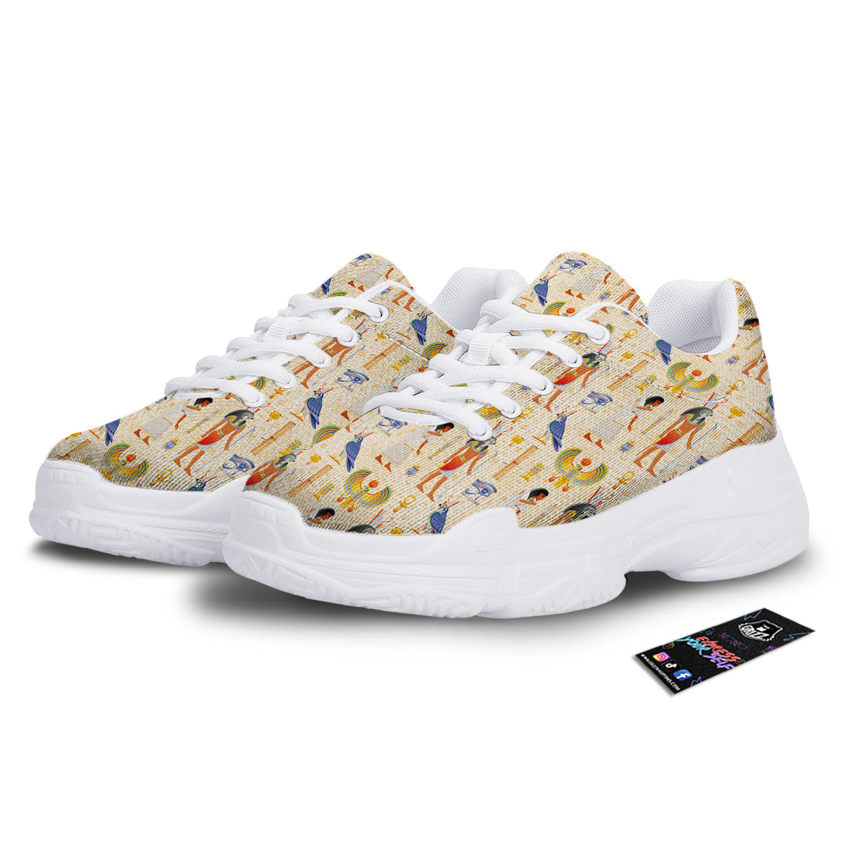 Egyptian Print Pattern White Chunky Shoes-grizzshop