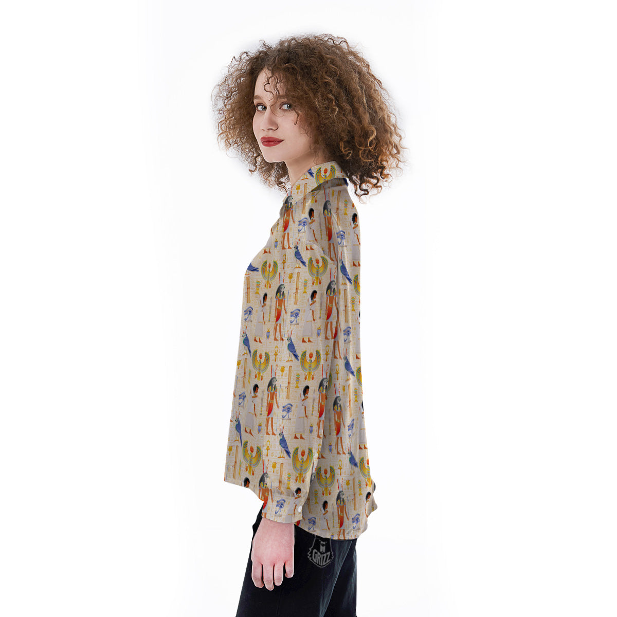 Egyptian Print Pattern Women's Long Sleeve Shirts-grizzshop