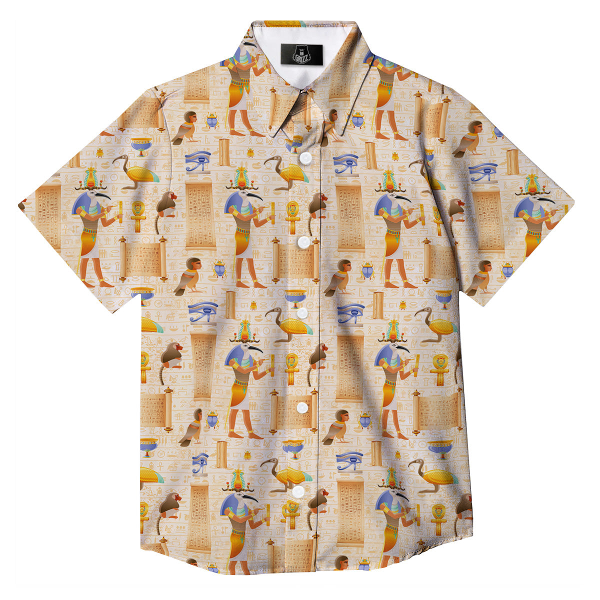 Egyptian Thoth Print Pattern Button Up Shirt-grizzshop