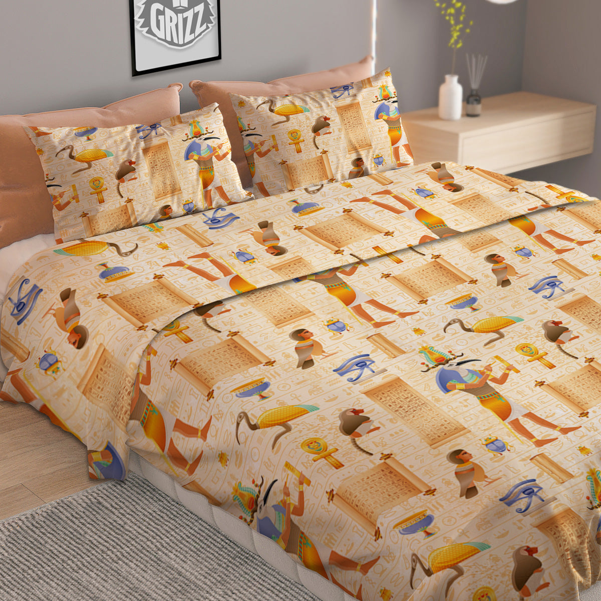Egyptian Thoth Print Pattern Duvet Cover Bedding Set