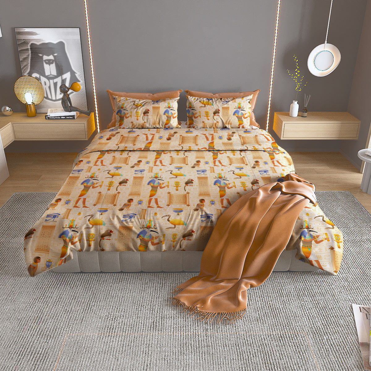 Egyptian Thoth Print Pattern Duvet Cover Bedding Set