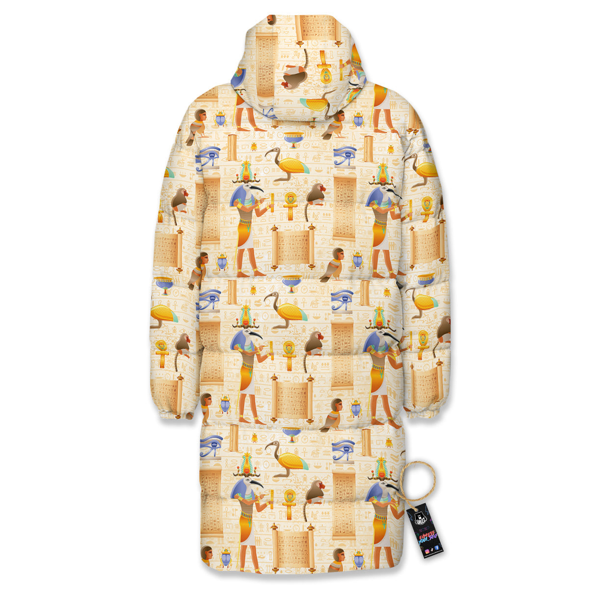 Egyptian Thoth Print Pattern Long Down Jacket-grizzshop
