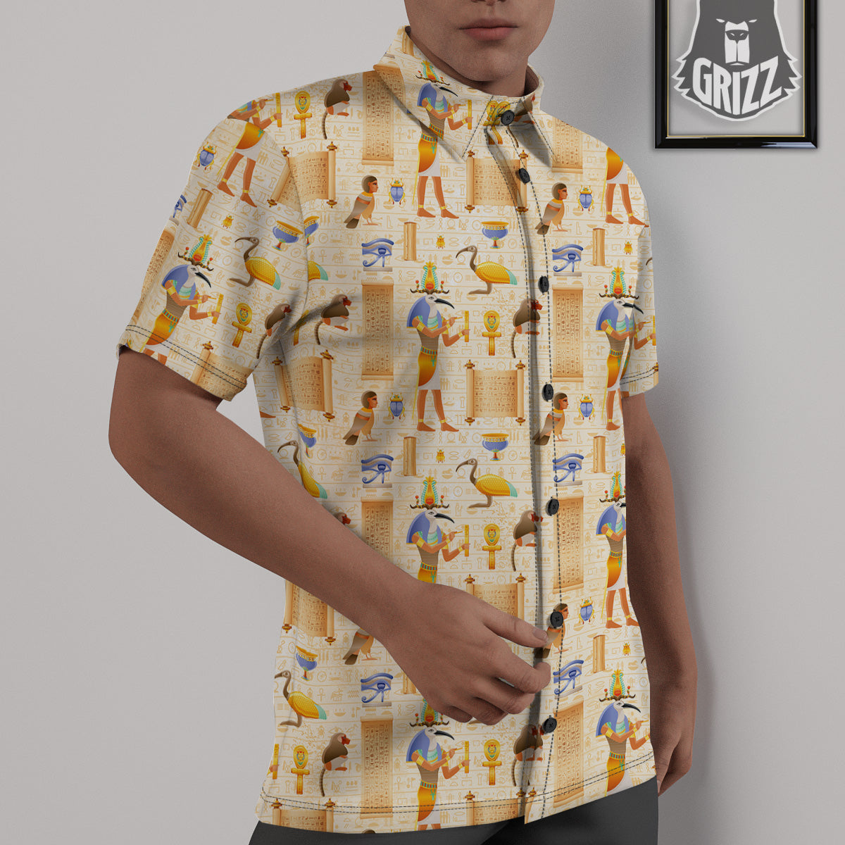Egyptian Thoth Print Pattern Untucked Shirts-grizzshop