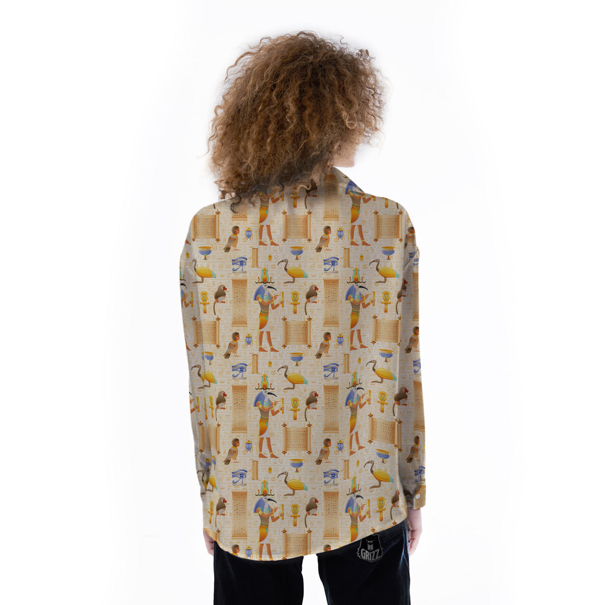 Egyptian Thoth Print Pattern Women's Long Sleeve Shirts-grizzshop