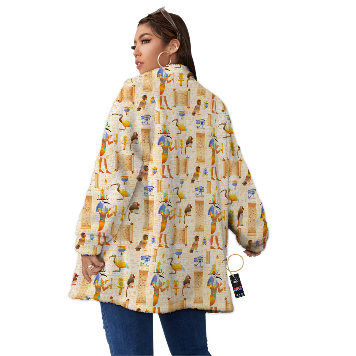 Egyptian Thoth Print Pattern Women's Sherpa Jacket-grizzshop