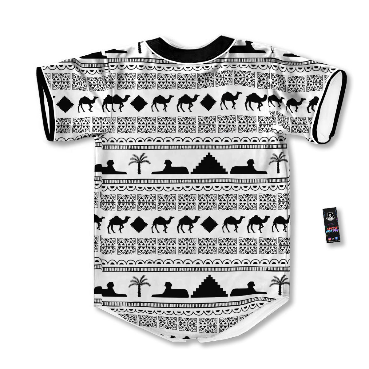 Egyptian White And Black Print Pattern Baseball Jersey-grizzshop
