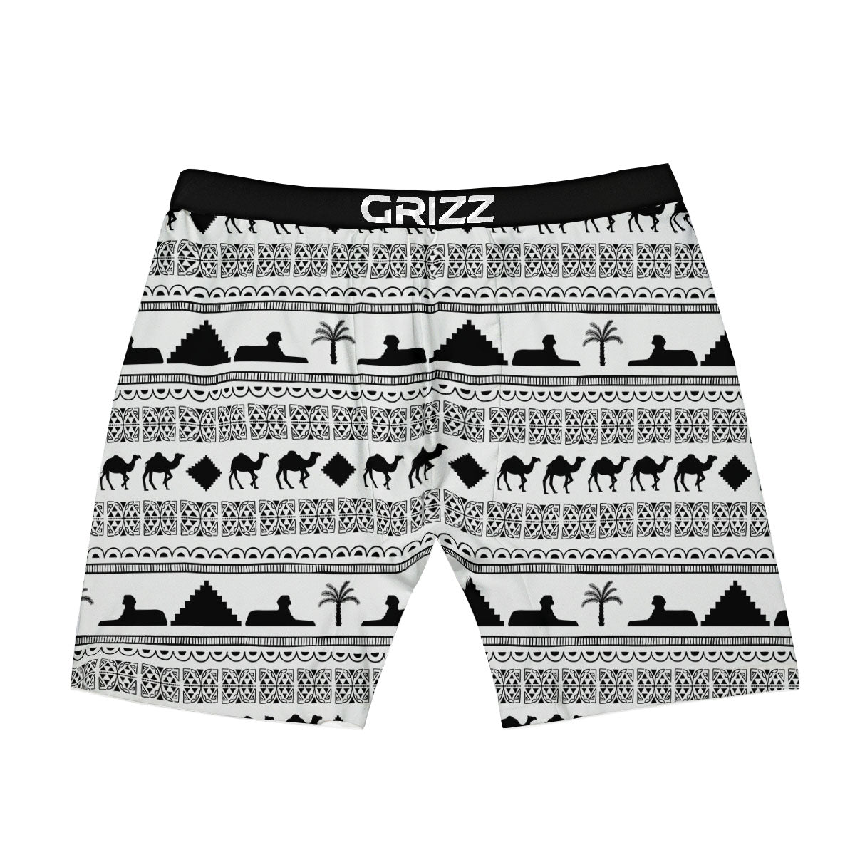 Egyptian White And Black Print Pattern Boxer Briefs-grizzshop
