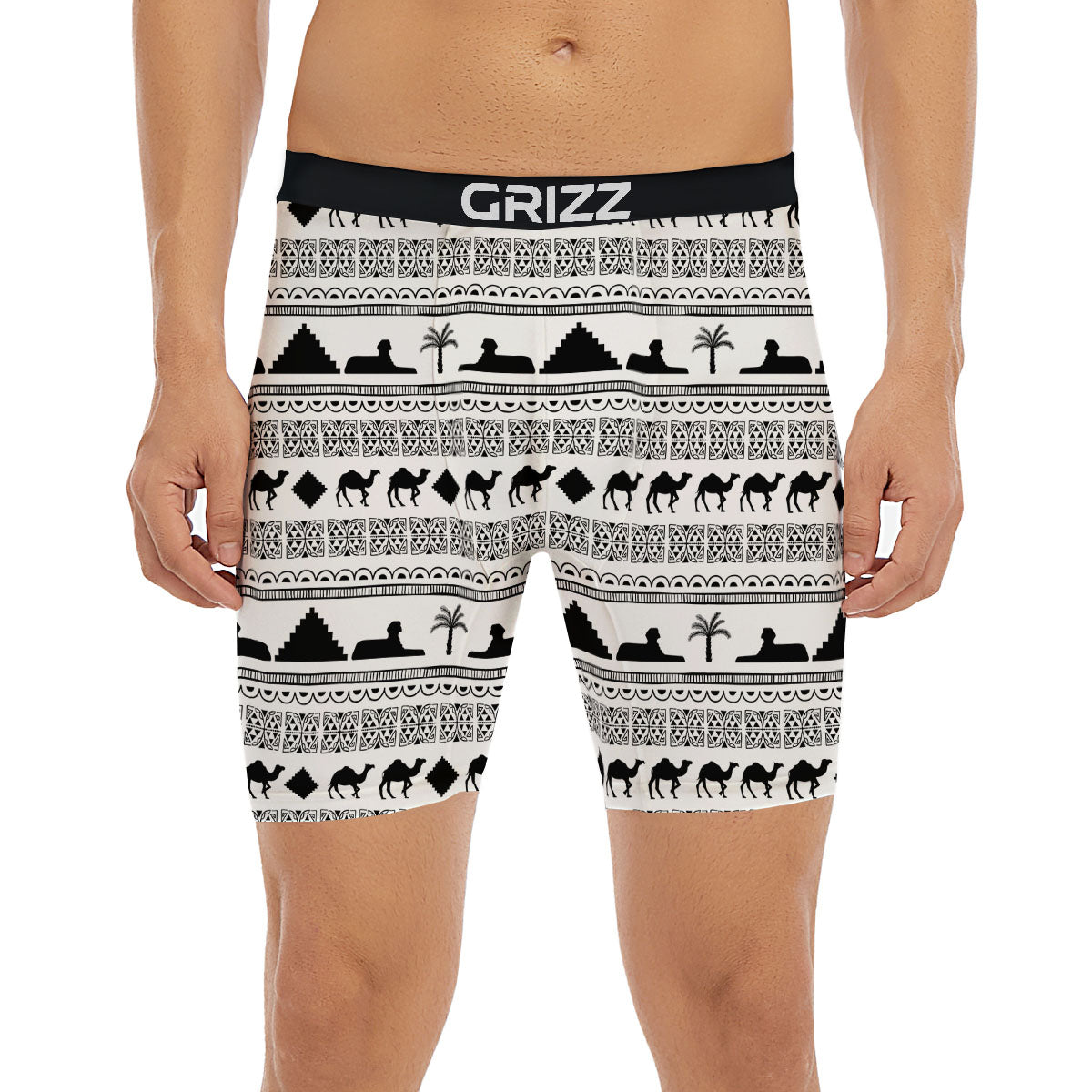 Egyptian White And Black Print Pattern Boxer Briefs-grizzshop