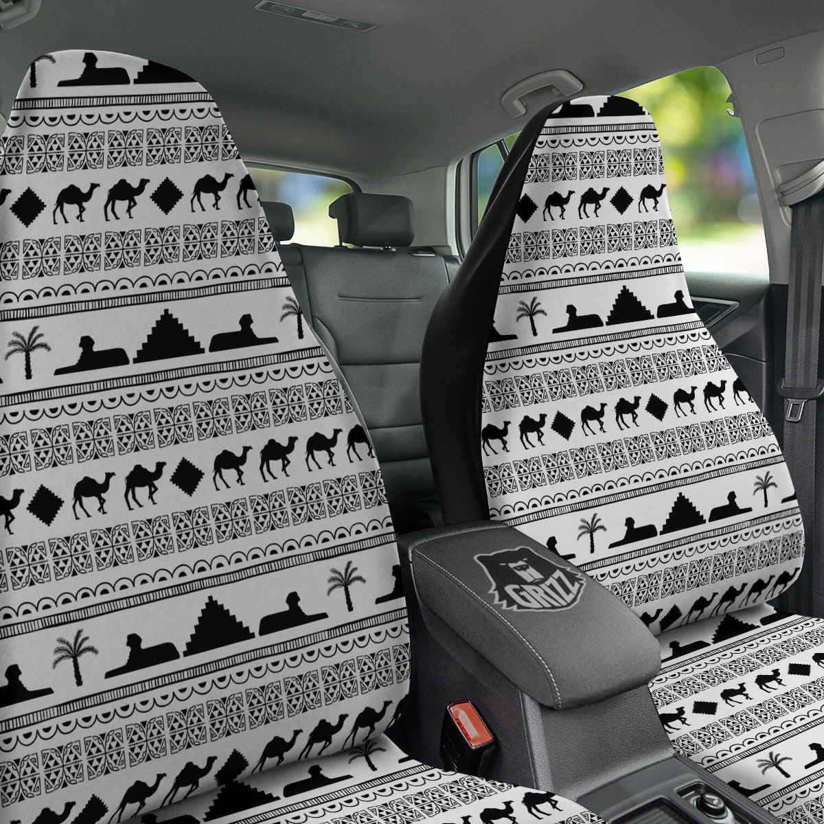 Egyptian White And Black Print Pattern Car Seat Covers-grizzshop