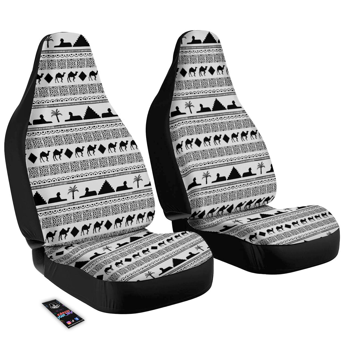 Egyptian White And Black Print Pattern Car Seat Covers-grizzshop