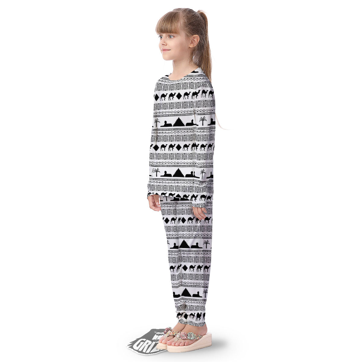 Egyptian White And Black Print Pattern Kid's Pajamas-grizzshop