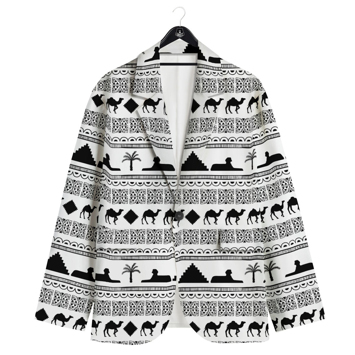 Egyptian White And Black Print Pattern Men's Sport Coat-grizzshop
