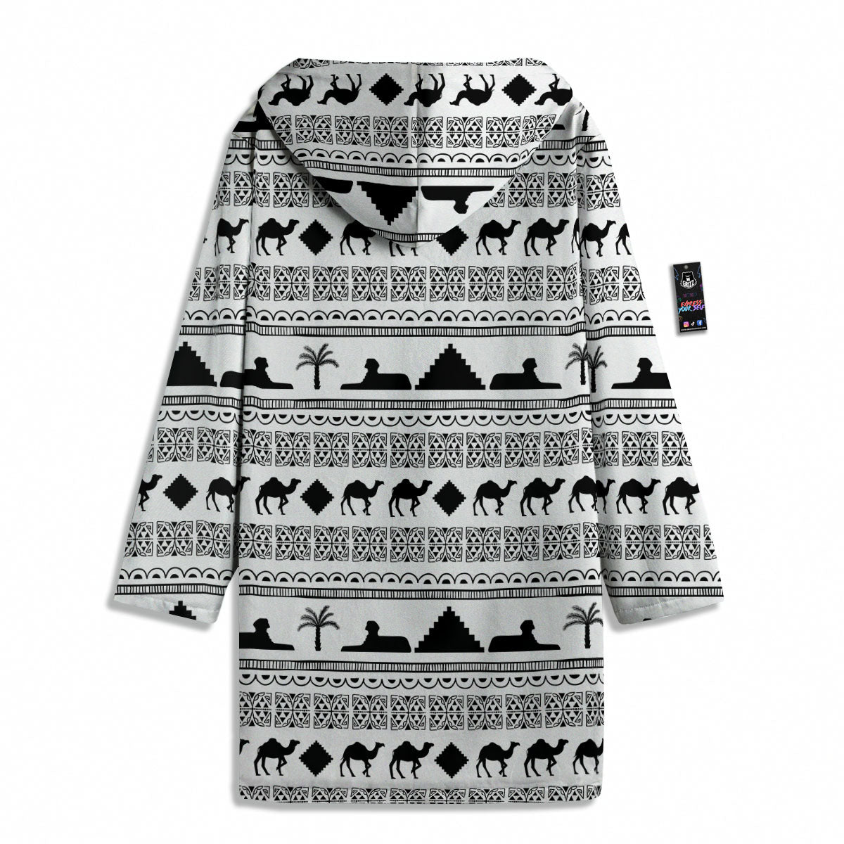 Egyptian White And Black Print Pattern Men's Windbreaker Jacket-grizzshop