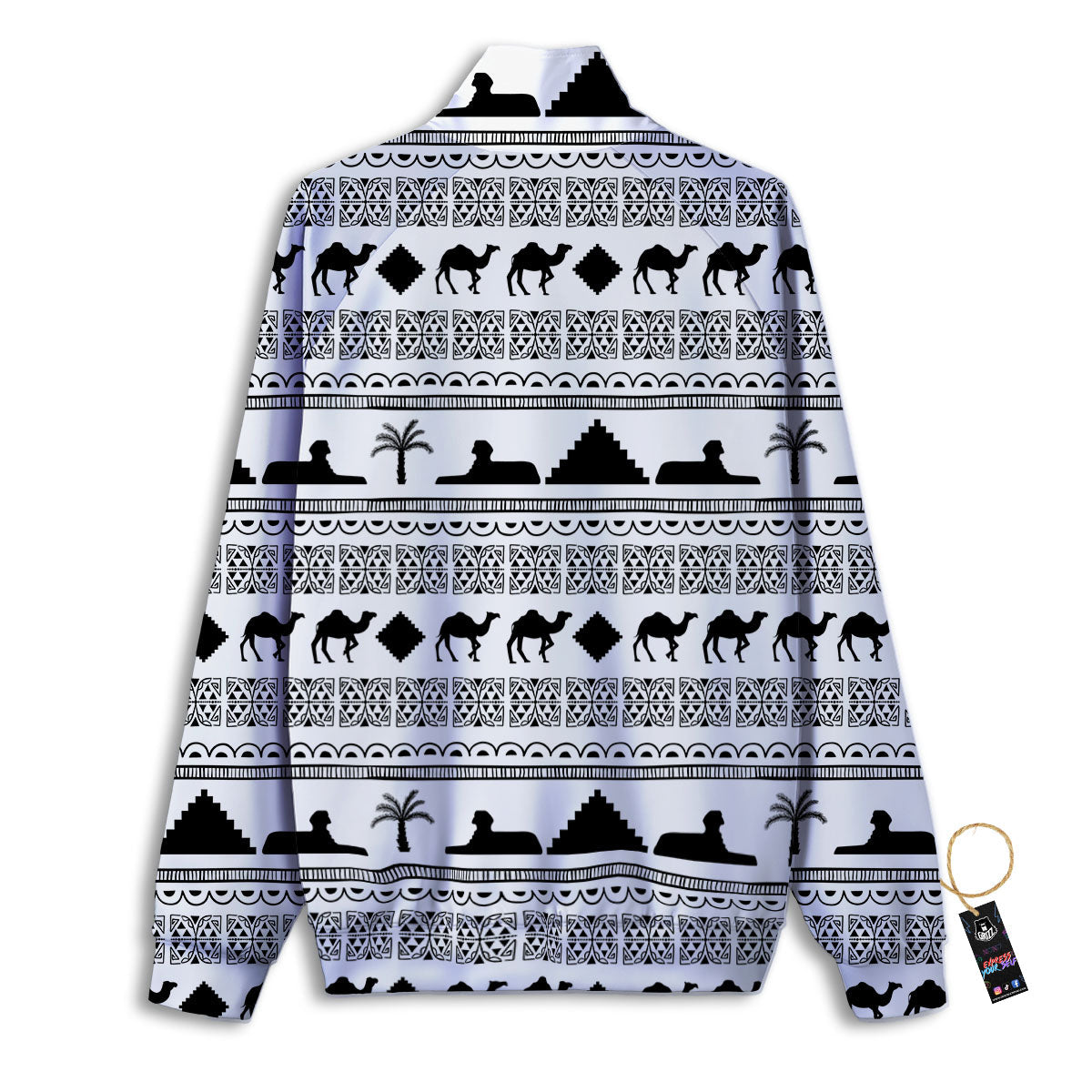 Egyptian White And Black Print Pattern Track Jacket-grizzshop