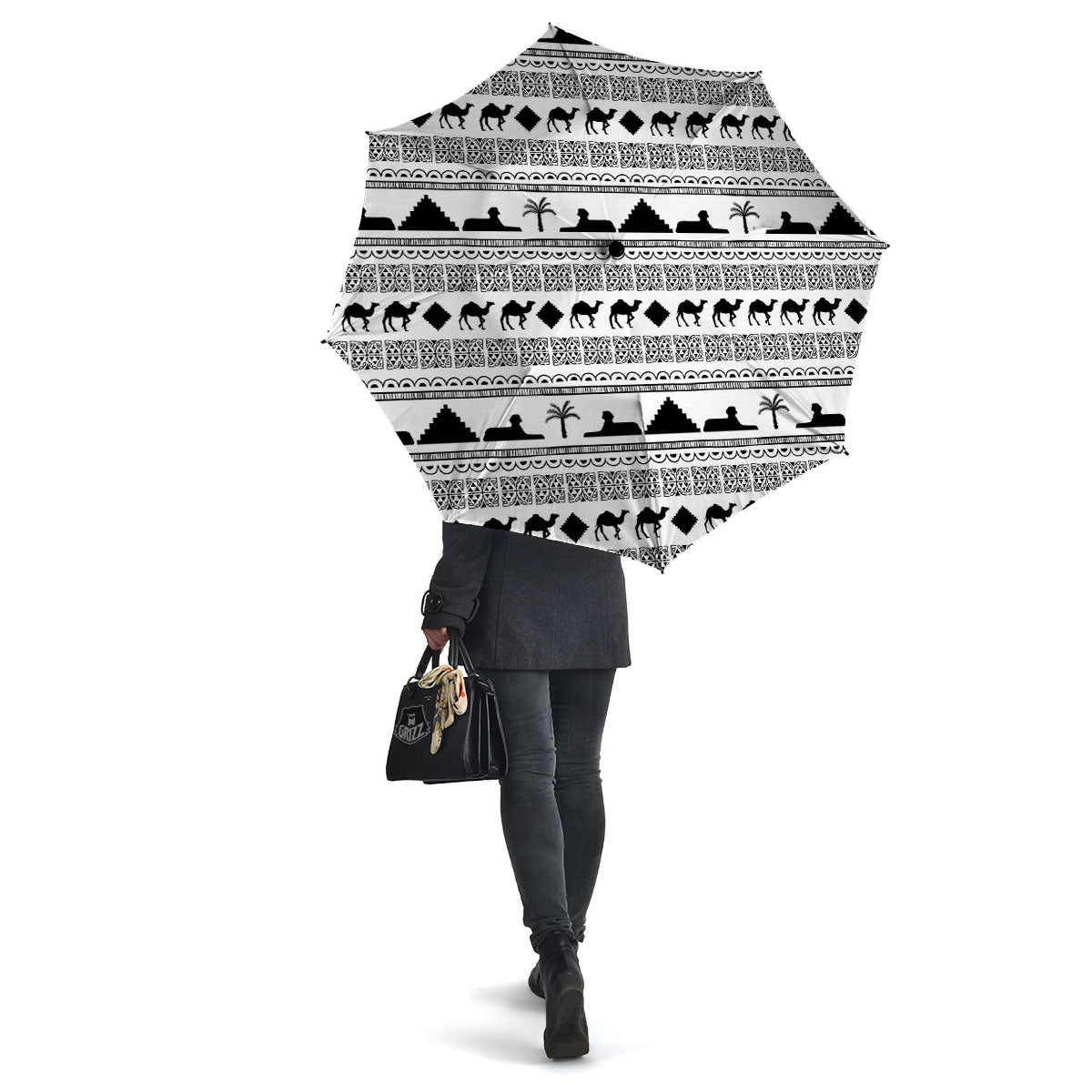Egyptian White And Black Print Pattern Umbrella-grizzshop