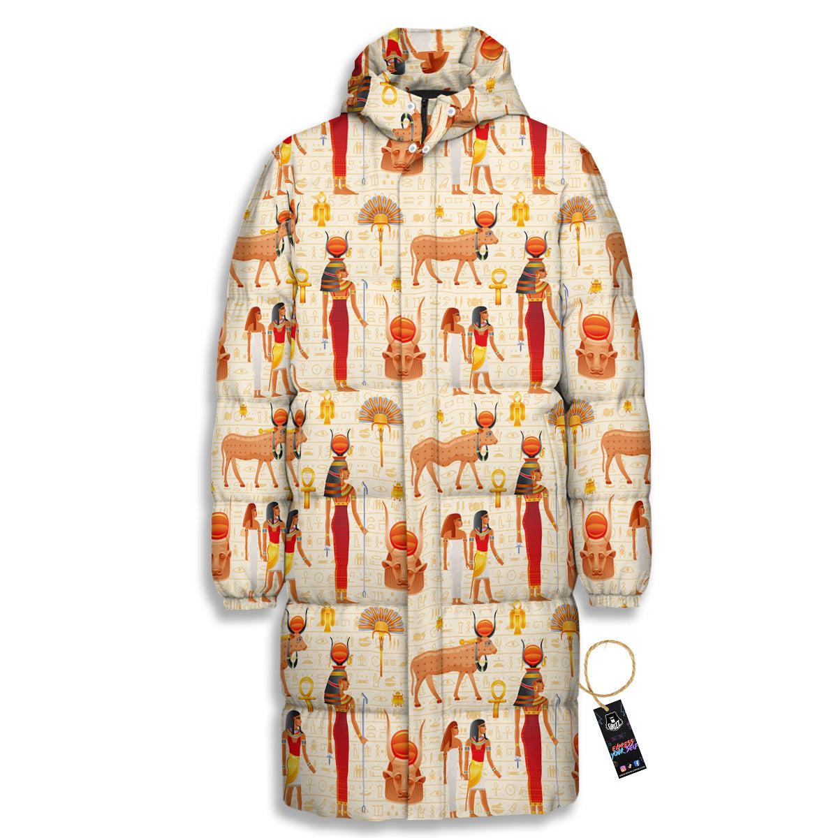 Egyptian Cow Hathor Goddess Print Pattern Long Down Jacket