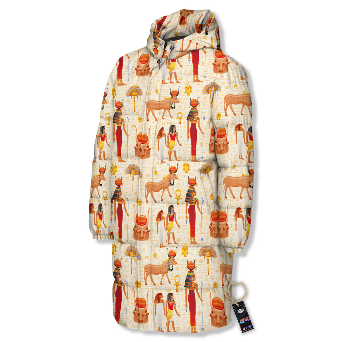 Egyptian Cow Hathor Goddess Print Pattern Long Down Jacket