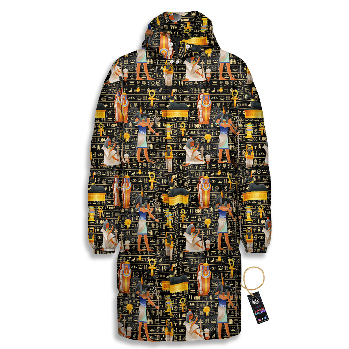 Egyptian Jackal Anubis God Print Pattern Long Down Jacket