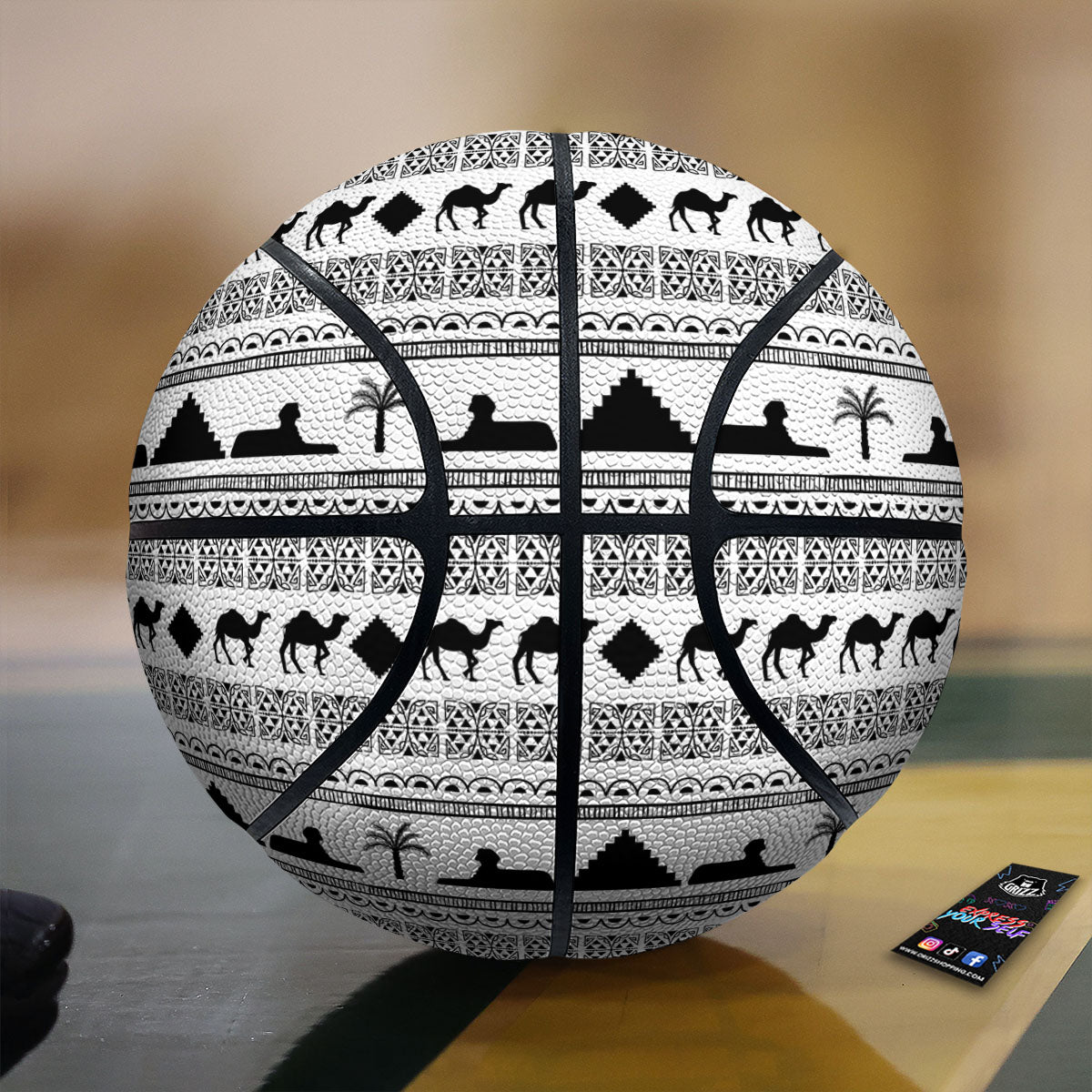Egyptian White And Black Print Pattern Basketball