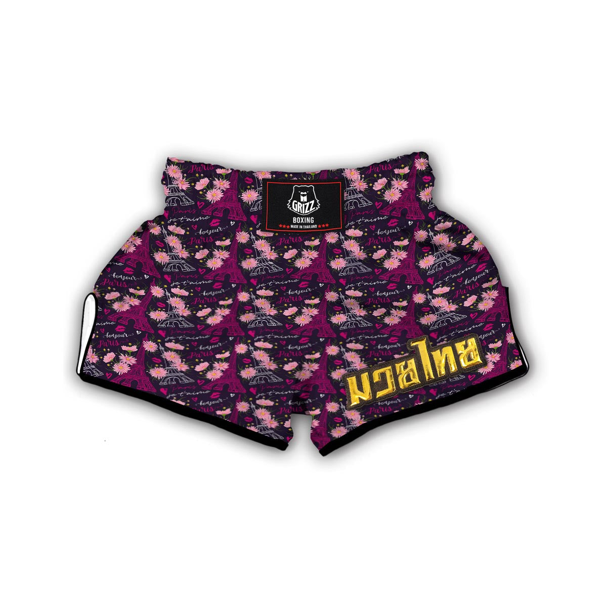 Eiffel Tower Floral Pattern Print Muay Thai Boxing Shorts-grizzshop