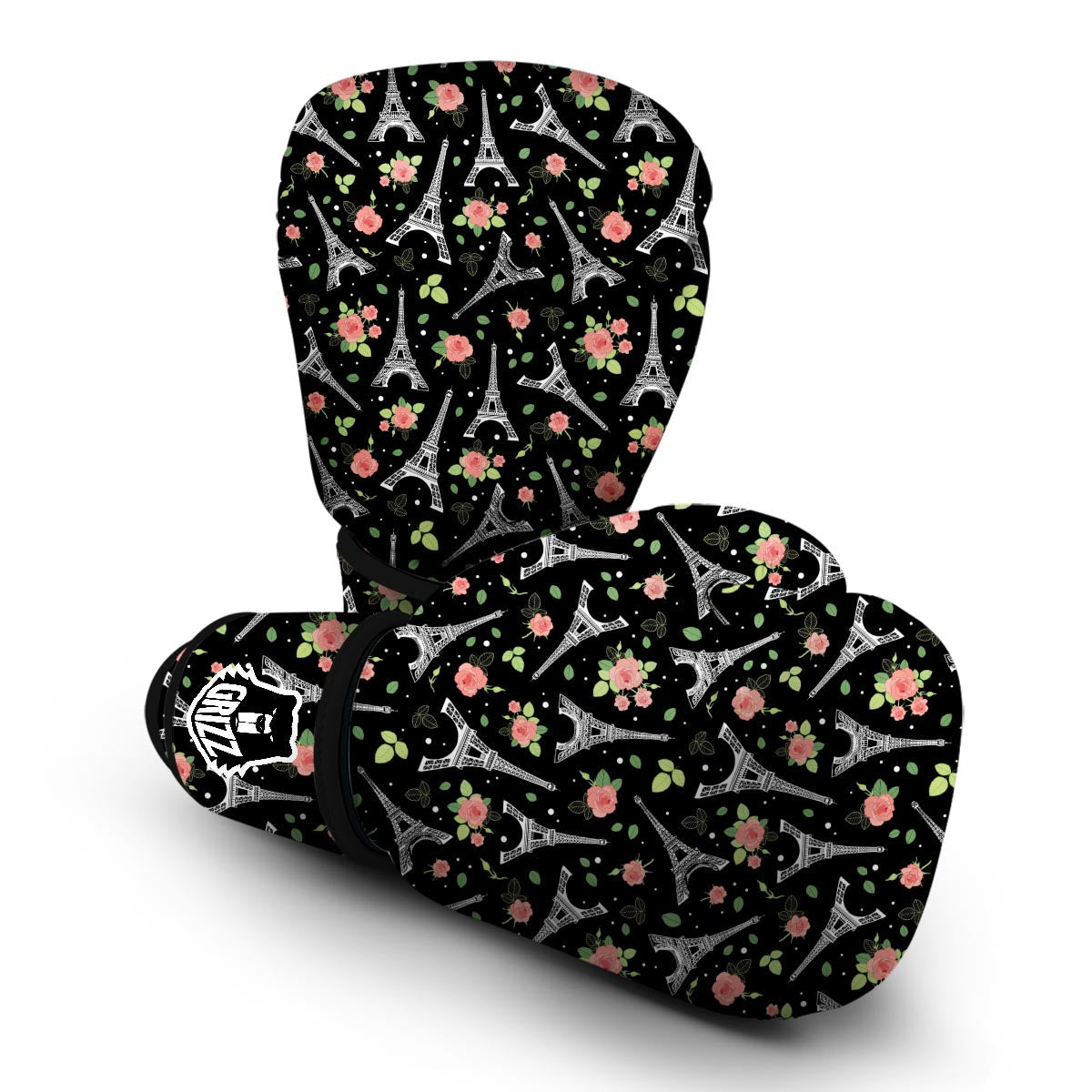 Eiffel Tower Floral Print Pattern Boxing Gloves-grizzshop