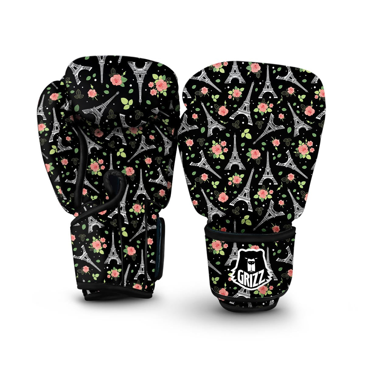 Eiffel Tower Floral Print Pattern Boxing Gloves-grizzshop