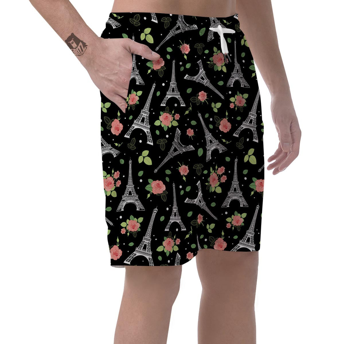 Eiffel Tower Floral Print Pattern Men's Shorts-grizzshop