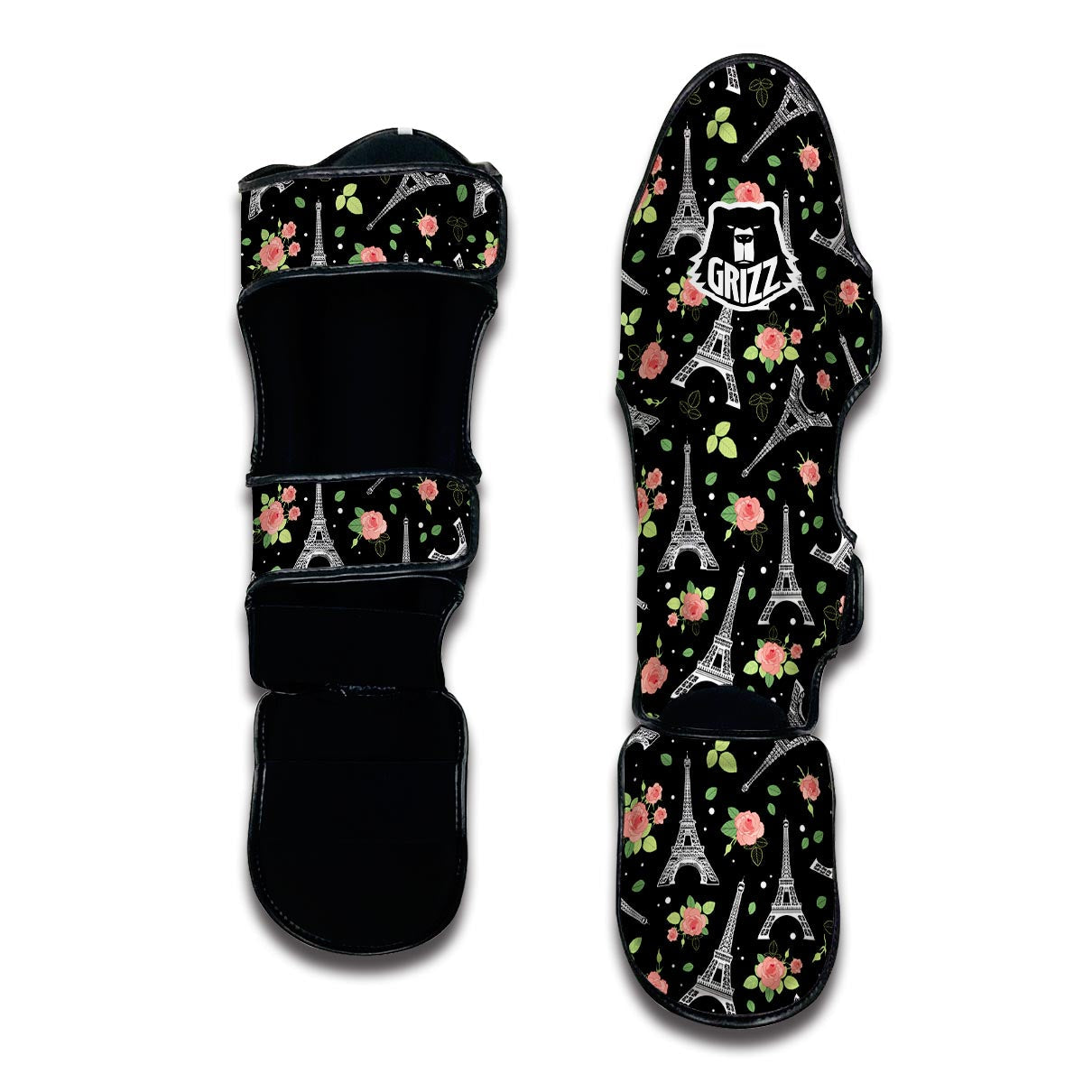 Eiffel Tower Floral Print Pattern Muay Thai Shin Guards-grizzshop