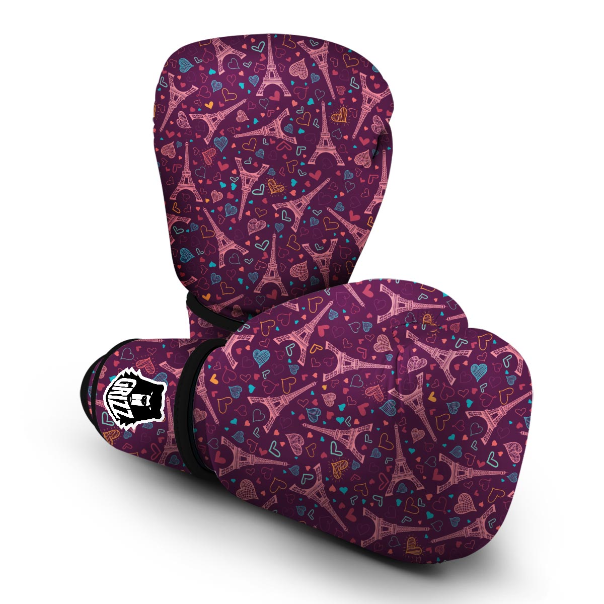 Eiffel Tower Heart Pattern Print Boxing Gloves-grizzshop