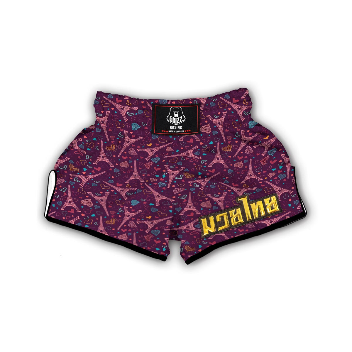 Eiffel Tower Heart Pattern Print Muay Thai Boxing Shorts-grizzshop