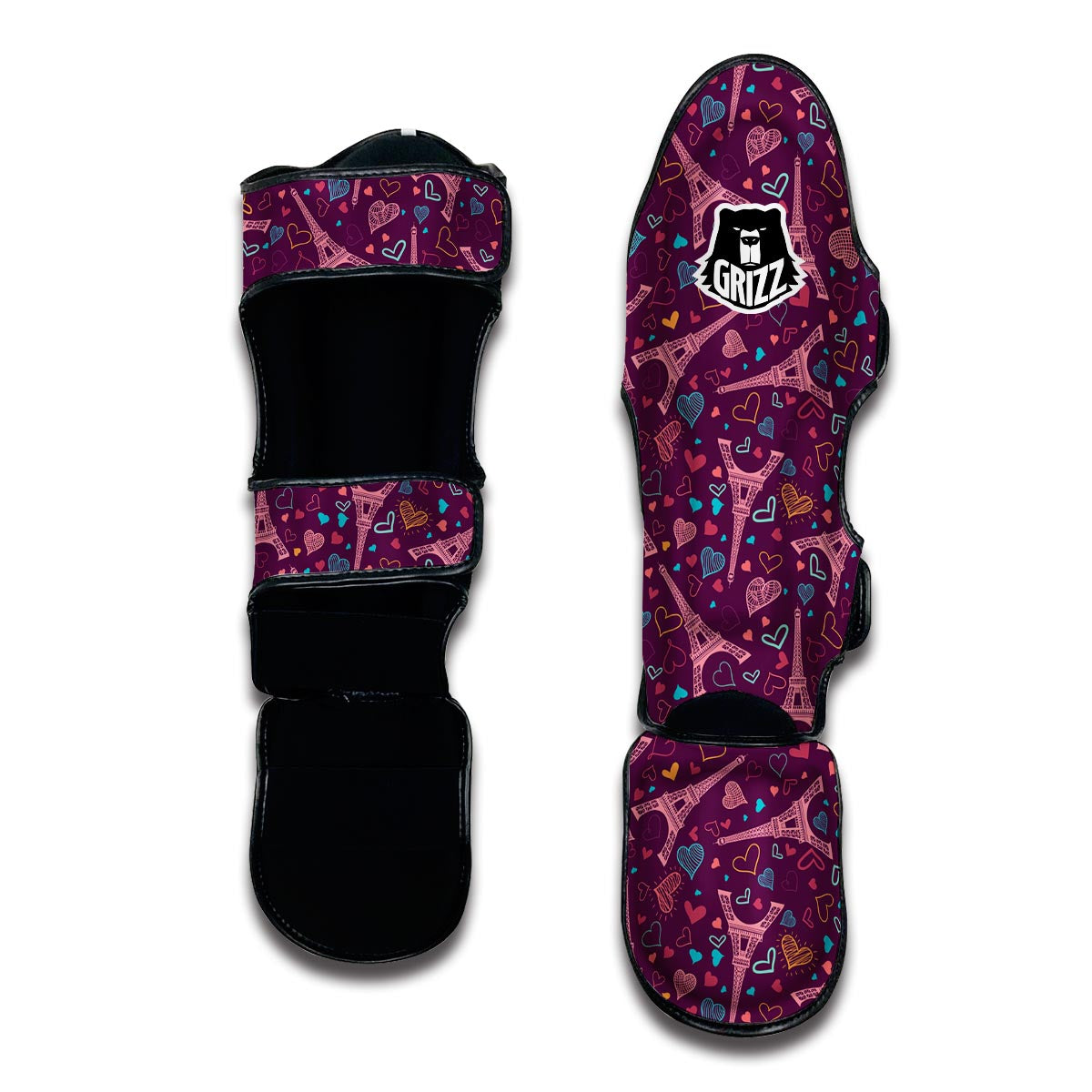 Eiffel Tower Heart Pattern Print Muay Thai Shin Guards-grizzshop