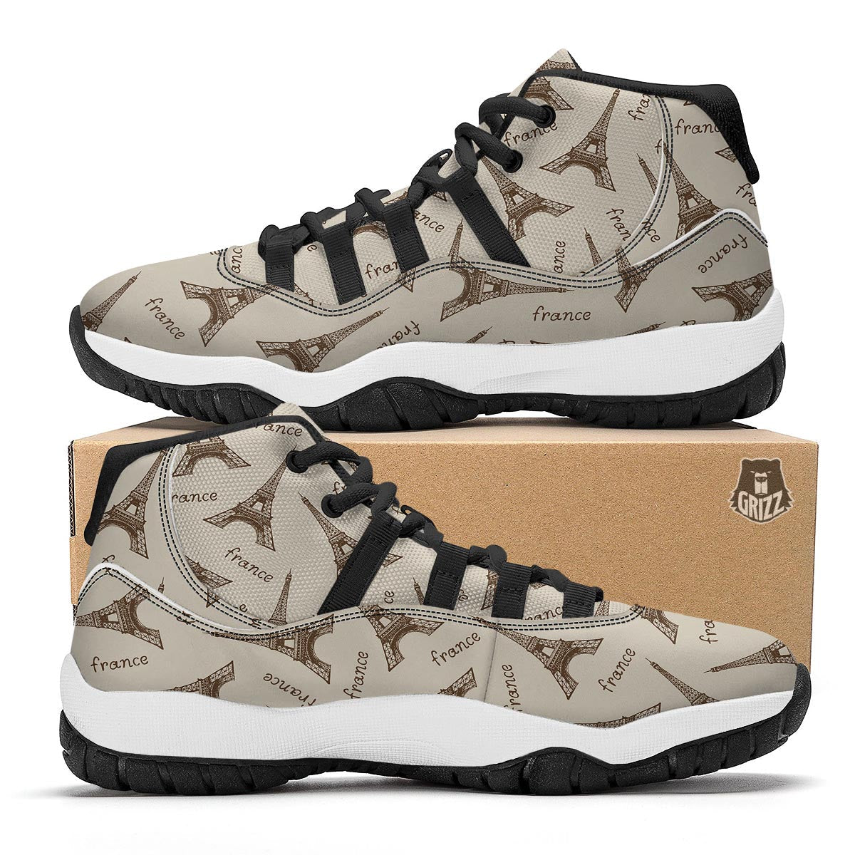 Eiffel Tower Pattern Print Black Bball Shoes-grizzshop